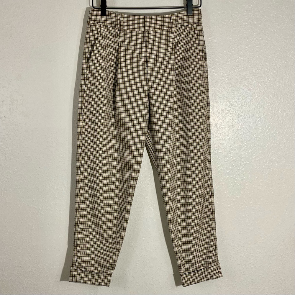 Banana Republic Plaid Cropped & Cuffed Trousers Women’s Size 4 White Black Tan